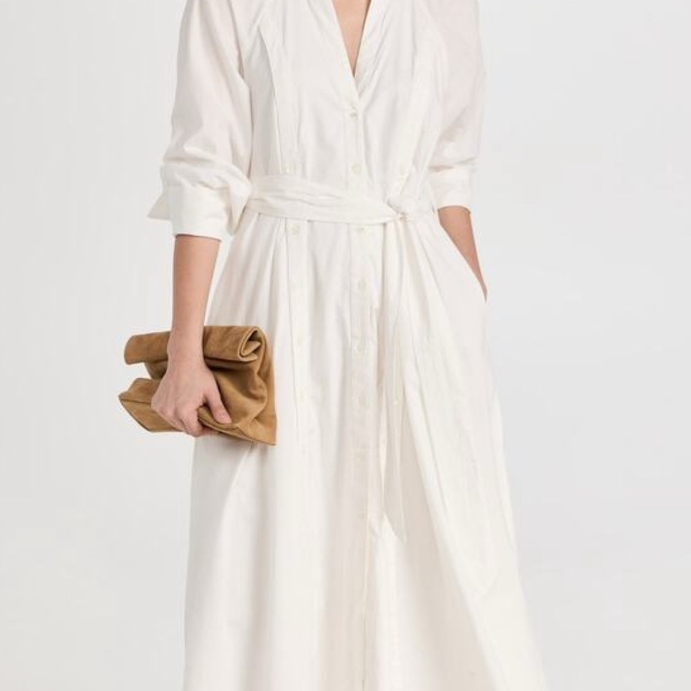 Free People Charlie White Maxi Shirt Dress Long Sleeve V-Neck Button Front